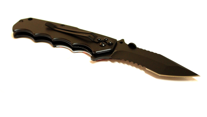 8 in. Black S/A Zombie Killer Stainless Steel Blade Pocket Knife Metal Handle W/ Thumb Stud