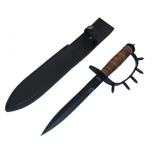12.5 in. Brown & Black Hunting Knife with Spiked Handle & Sheath