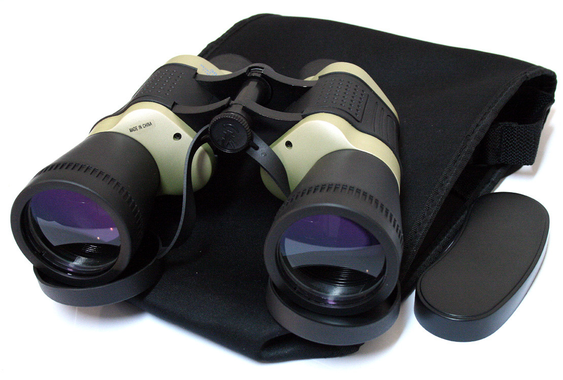 30X50 Black & Tan Free Focus Binoculars 119M/1000M With Strap Pouch