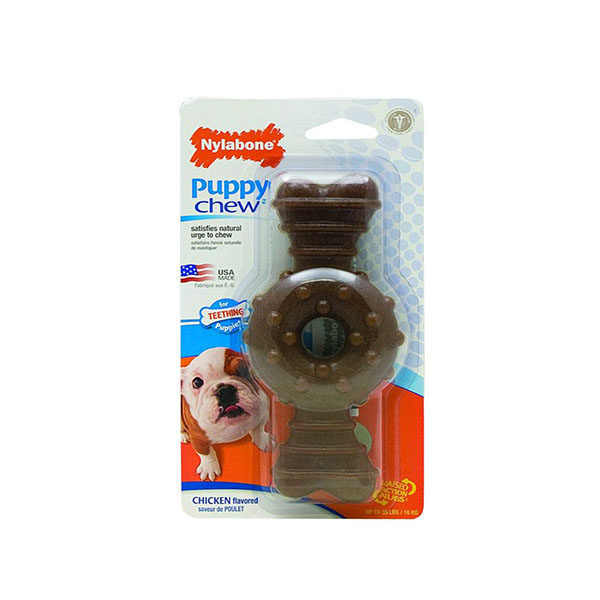 Nylabone Puppy Chew Textured Ring and Bone - Chicken Flavor - Wolf - 1 Pack - 2 Pieces