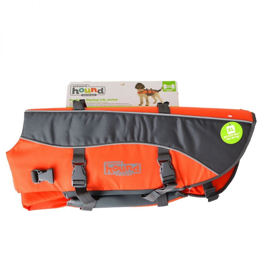 Outward Hound Pet Saver Life Jacket - Orange and Black - X-large - Dogs over 70 lbs - Girth 31 in. - 42 in.
