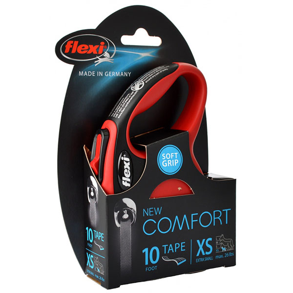 Flexi New Comfort Retractable Tape Leash - Red - X-Small - 10 in. Tape - Pets up to 26 lbs