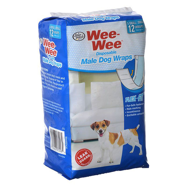 Four Paws Wee Wee Disposable Male Dog Wraps - X-Small/Small - 12 Pack - Fits Waists up to 15 in.