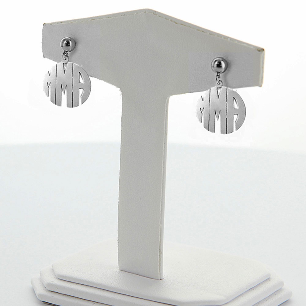 Monogram Block Style Earrings in Sterling Silver