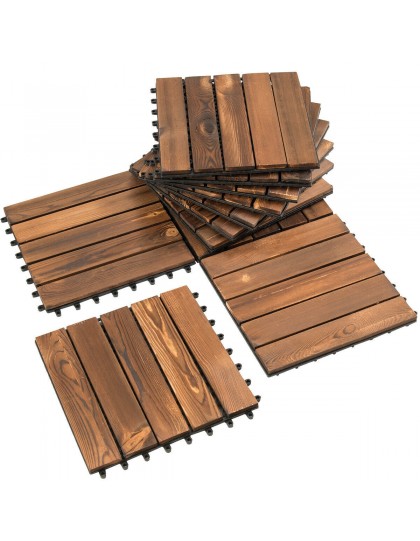 11 PCS 12 In. x 12 In. Interlocking Wood Deck Tiles Patio Pavers Floor