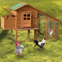 75 In. Deluxe Wooden Chicken Coop Backyard Nest Box Hen House Rabbit Wood Hutch