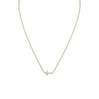 16 in. 14 Karat Gold Plated Necklace with Sideways CZ Cross