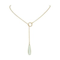  14 Karat Gold Plated Lariat Necklace with Chalcedony Drop
