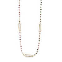 24 in. 14 Karat Gold Plated Tourmaline and Cultured Freshwater Pearl Necklace