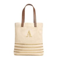 Personalized Annie Stripe Large Canvas Tote Bag - Metallic Gold