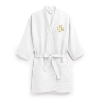 Women's Personalized Embroidered Waffle Spa Robe - White
