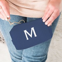 Personalized Small Cotton Waffle Makeup Bag - Navy Blue