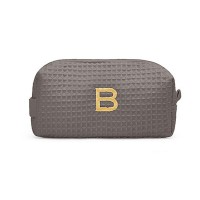 Personalized Small Cotton Waffle Makeup Bag - Gray