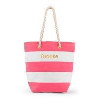 Personalized Large Bliss Canvas Tote Bag-Pink And White