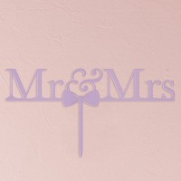 Mr & Mrs Bow Tie Acrylic Cake Topper - Lavender