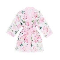 Personalized Embroidered Flower Girl Satin Robe With Pockets - Pink Floral