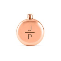 Stacked Monogram Etched Round Rose Gold 3 oz Hip Flask