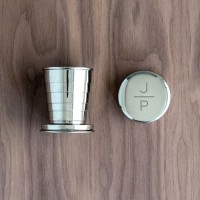 Engraved Collapsible Silver Shot Glass - Stacked Monogram Etching