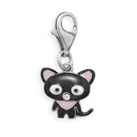Rhodium Plated Cat Charm with Lobster Clasp