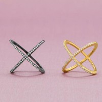  18 Karat Gold Plated Criss Cross X Ring with Signity CZs