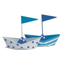 Blue And White Polka Dot And Striped Boat Favors 6