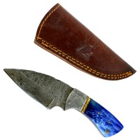 TheBoneEdge 7 in. Damascus Fixed Blade Full Tang Blue Bone Handle Steel Knife