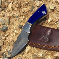 TheBoneEdge 7 in. Damascus Fixed Blade Full Tang Blue Bone Handle Steel Knife