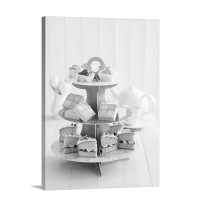 A Tiered Cake Stand With Petit Fours Battenburg Cake And Victoria Sponge Cake Wall Art - Canvas - Gallery Wrap