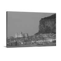 City Lit Up At Dusk Cefalu Sicily Italy Wall Art - Canvas - Gallery Wrap