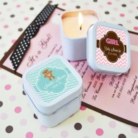 Personalized Square Baby Shower Candle Tins - 24 Pieces