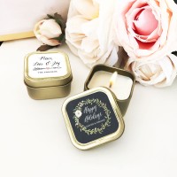 Personalized Floral Garden Gold Square Candle Tins - Set of 24