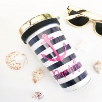 Personalized Tropical Beach Travel Tumblers - Gold Lid