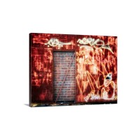 Filled In Derelict Door With Red Brickwork And Graffiti Wall Art - Canvas - Gallery Wrap