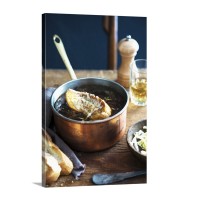 French Onion Soup With A Slice Of Baguette In A Copper Pan Wall Art - Canvas - Gallery Wrap