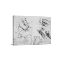 Old Man Sitting Sketches On Water Movement By Leonardo Da Vinci Wall Art - Canvas - Gallery Wrap