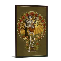 Skeleton And Guitar Retro Travel Poster Wall Art - Canvas - Gallery Wrap