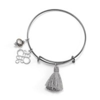 Black Tone Expandable Silver Tassel Charm Fashion Bangle Bracelet - 2 Pieces