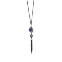 Black Plated Crystal and Tassel Drop Necklace
