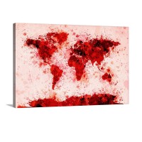 World Map Paint Splashes Red Wall Art - Canvas - Gallery Wrap