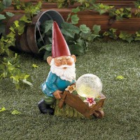 Gnome With Wheel Barrow Solar Statue
