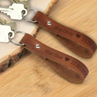 Her One His Only Custom Genuine Leather Keychain