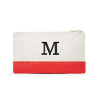 Small Personalized Color block Makeup Bag - Coral / Soft Red