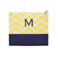 Large Personalized Chevron Makeup Bag - Gold And Navy