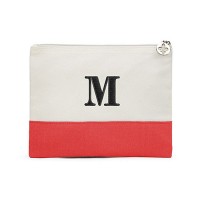 Large Personalized Color block Makeup Bag - Coral / Soft Red