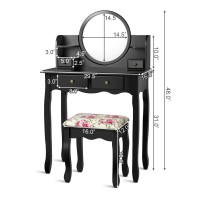Makeup Vanity Table Set Girls Dressing Table With Drawers Oval Mirror