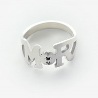 Sterling Silver 3 Diamond Stone Personalized w/ Two Initials Ring