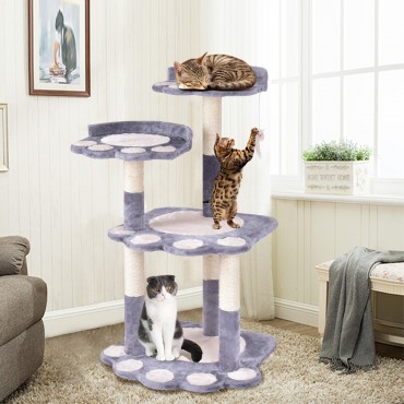 42 In. Multi-level Paw Cat Tree Furniture Climb Scratching Posts