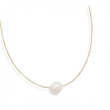 16 in. 24 Karat Gold Plated Necklace with Cultured Freshwater Pearl