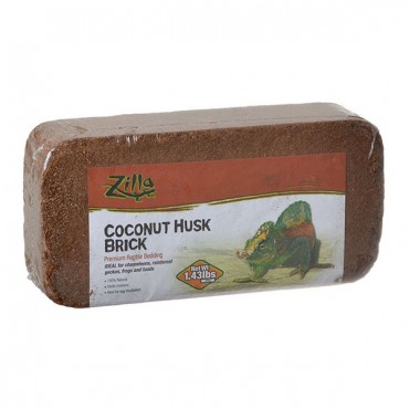 Zilla Coconut Husk Premium Reptile Bedding Brick - 1.3 lbs - Covers 55 Gallon Tank - 4 in. L x 8 in. W x 2.62 in. H - 4 Pieces