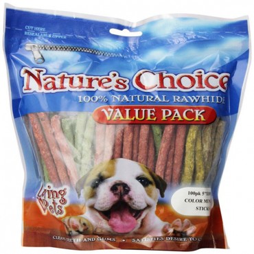 Loving Pets Nature's Choice Rawhide Munchy Stick Value Pack - 100 Pack - 5 in. Assorted Munchy Sticks